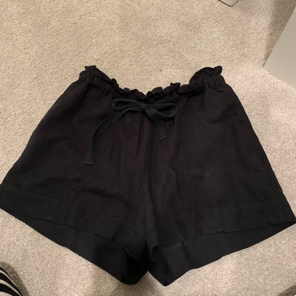 Ulla Johnson Black Ruffle Waist Linen Blend Shorts